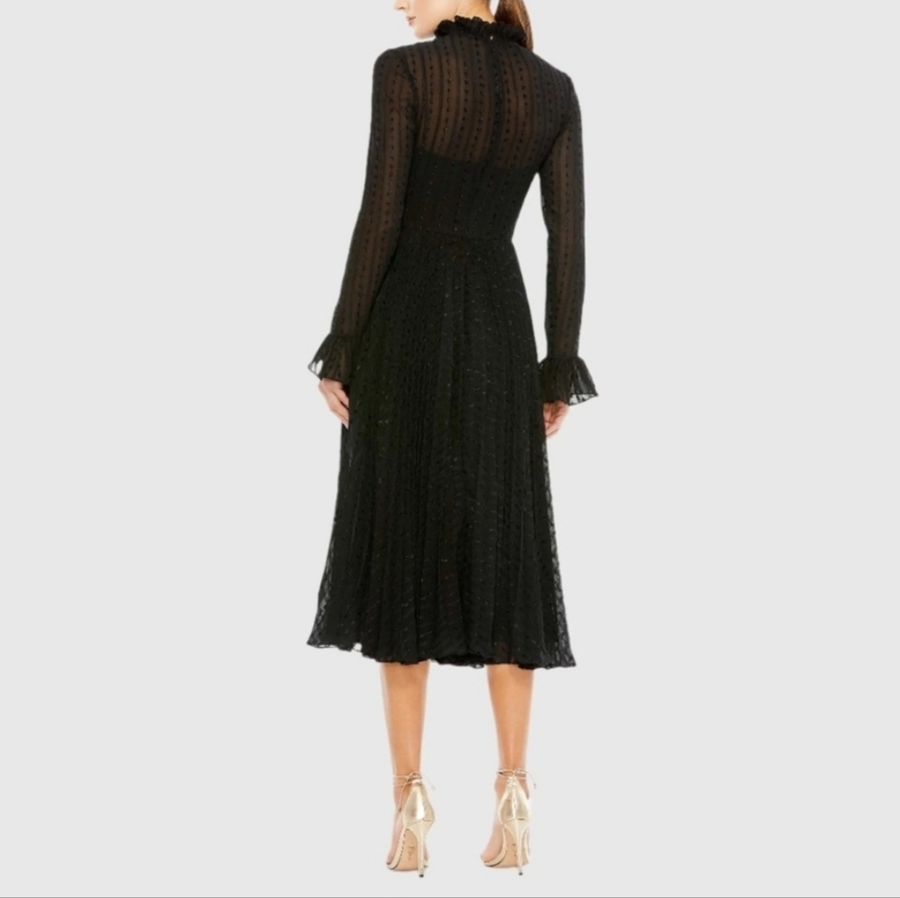 Ieena for Mac DuggalBlack Embroidered Long Sleeve Ruffle Dress - Picture 4 of 6